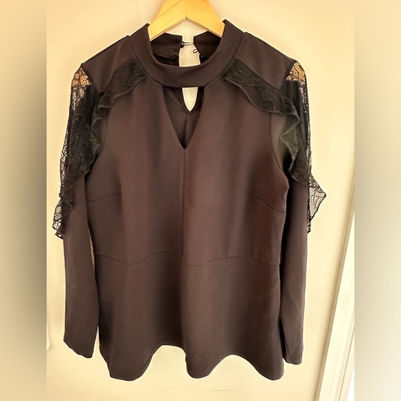 Black Michael Studio Blouse with lace detail on sleeves - Picture 2 of 3